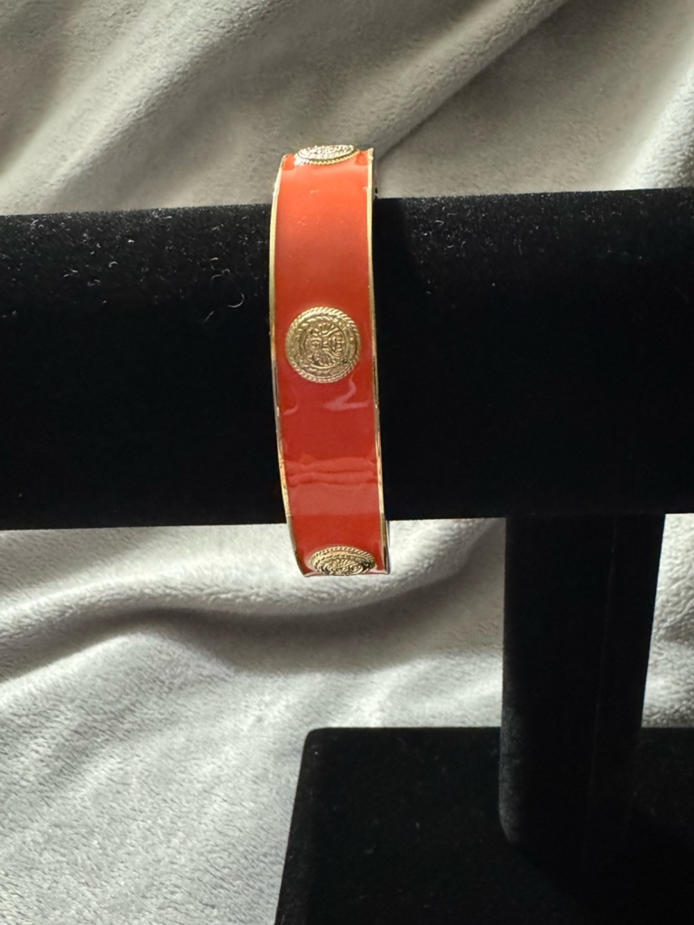 Retro Orange and Gold Tone Hinge Bangle Bracelet